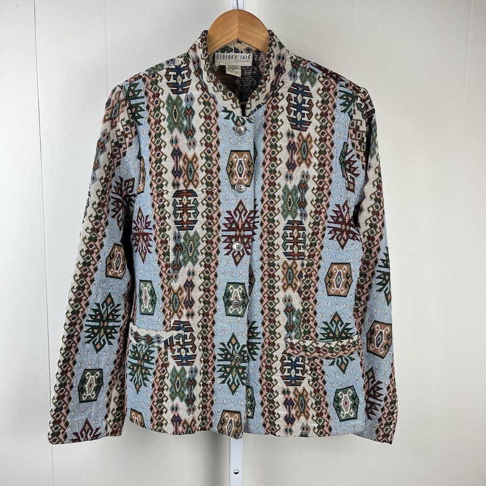 Vintage Bedford‎ Fair Tapestry Jacket Womens 14 Aztec Southwestern Cowgirl - Picture 2 of 7